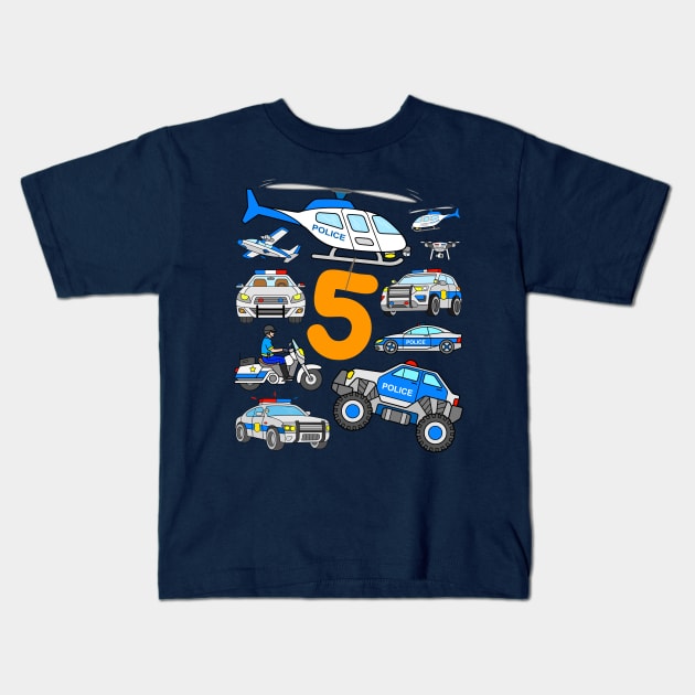 Police 5th Birthday Design Cop Cars Kids T-Shirt by samshirts